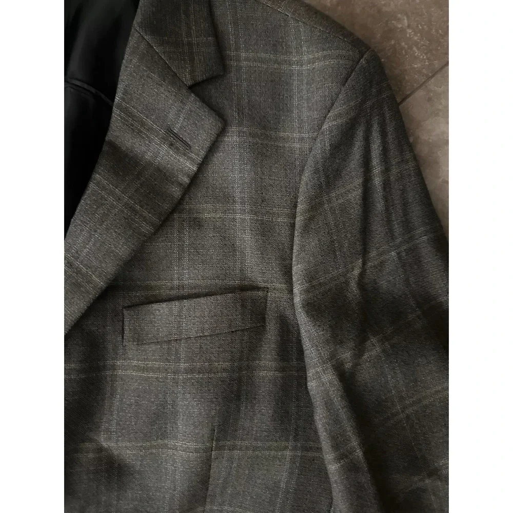 VTG John Nordstrom Sport Coat Mens 43L Tan Brown Plaid Wool Three‎ Button Blazer